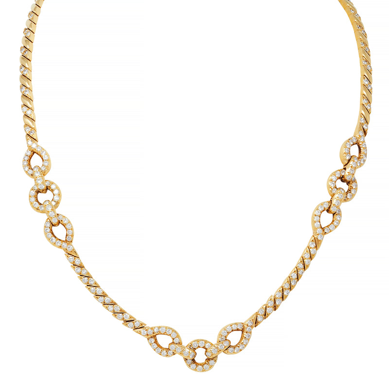 Van Cleef & Arpels French 1980s Diamond 18 Karat Yellow Gold Vintage Twisted Rope Necklace