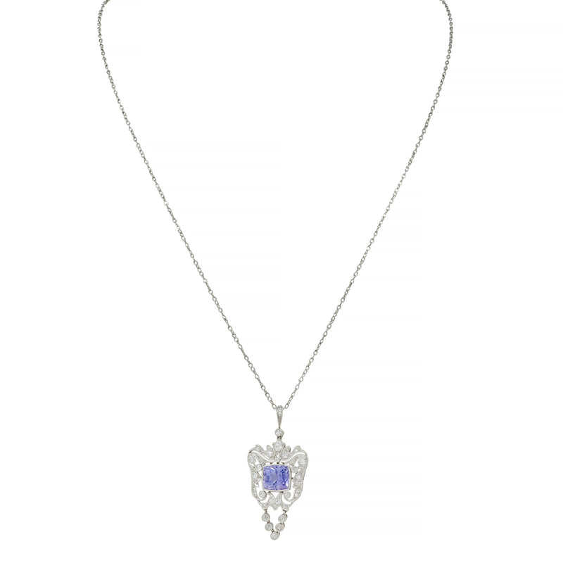 Belle époque 4.04 CTW No Heat Ceylon Sapphire Diamond Platinum Swag Drop Antique Necklace GIA