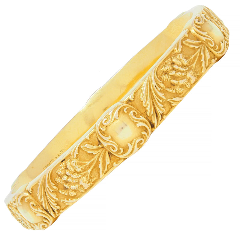 E.M. Gattle & Co. Art Nouveau 14 Karat Gold Amaranth Floral Antique Bangle Bracelet