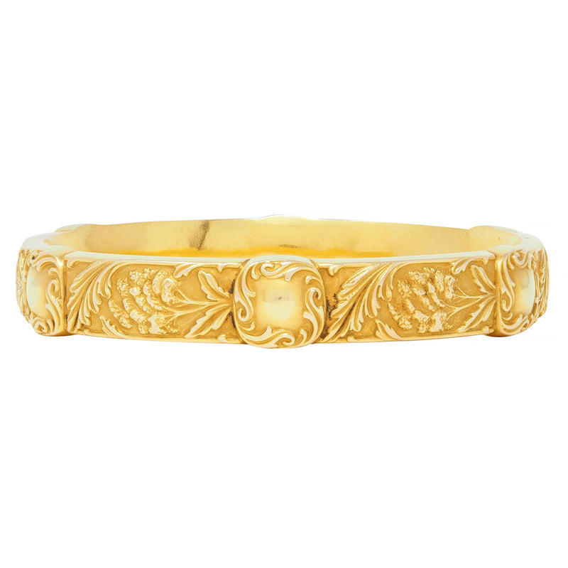 E.M. Gattle & Co. Art Nouveau 14 Karat Gold Amaranth Floral Antique Bangle Bracelet