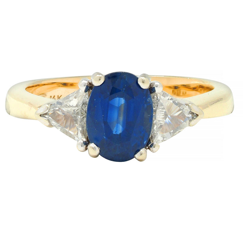 1980’s 2.71 CTW Sapphire Diamond 14 Karat Two-Tone Gold Three Stone Ring