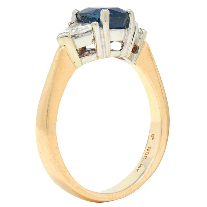 1980’s 2.71 CTW Sapphire Diamond 14 Karat Two-Tone Gold Three Stone Ring