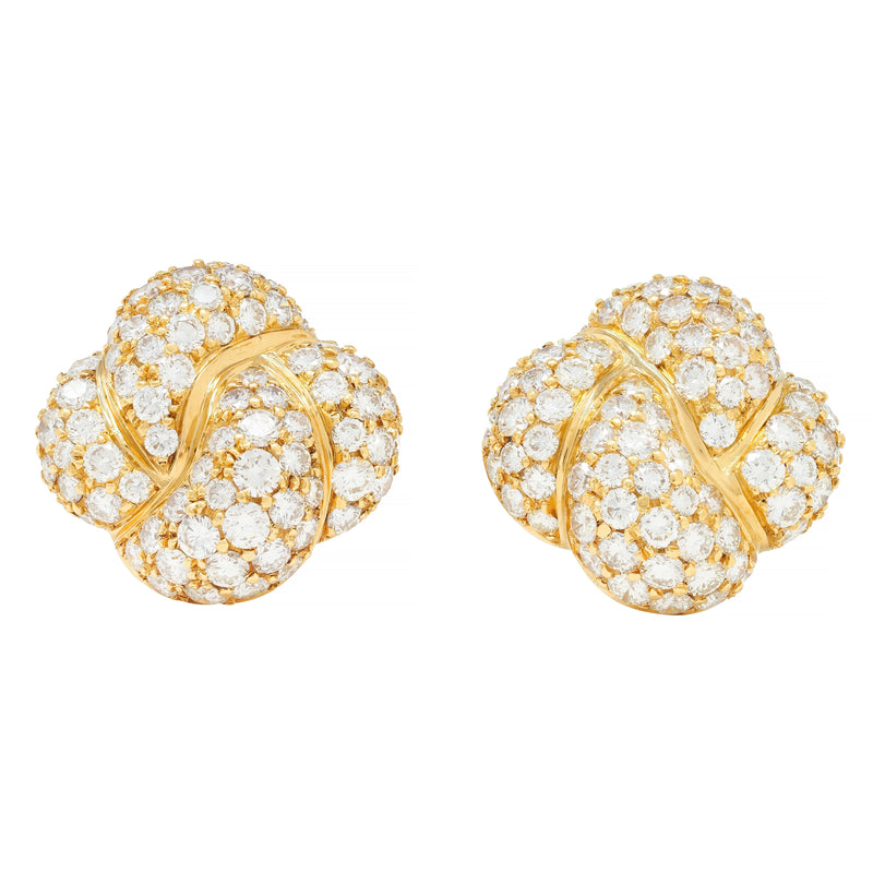 Van Cleef & Arpels 1980’s 8.08 CTW Diamond 18 Karat Yellow Gold Puffy Quatrefoil Vintage Earrings