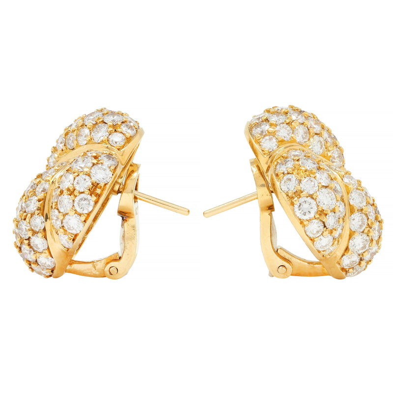 Van Cleef & Arpels 1980’s 8.08 CTW Diamond 18 Karat Yellow Gold Puffy Quatrefoil Vintage Earrings