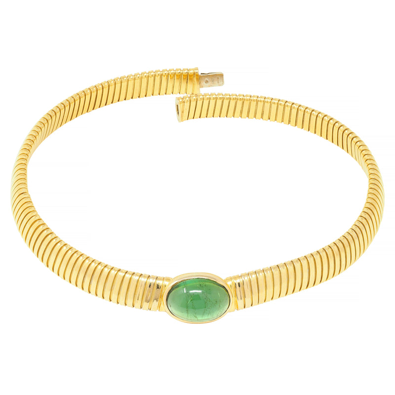 Cartier 1980s Green Tourmaline 18 Karat Yellow Gold Vintage Carlo Weingrill Tubogas Necklace