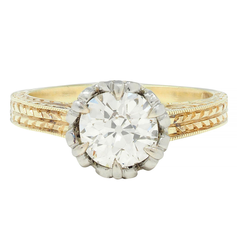 Art Deco 0.88 CTW Diamond Two-Tone 14 Karat Gold Vintage Engagement Ring