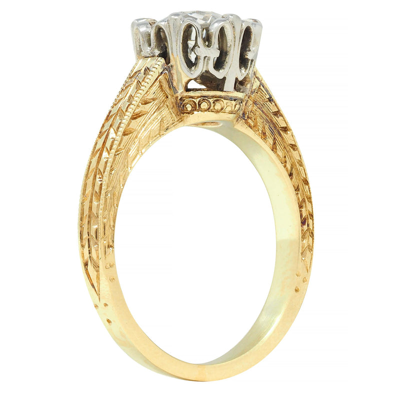 Art Deco 0.88 CTW Diamond Two-Tone 14 Karat Gold Vintage Engagement Ring