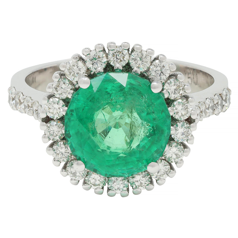 Contemporary 4.77 CTW Emerald Diamond 18 Karat Gold Halo Ring GIA