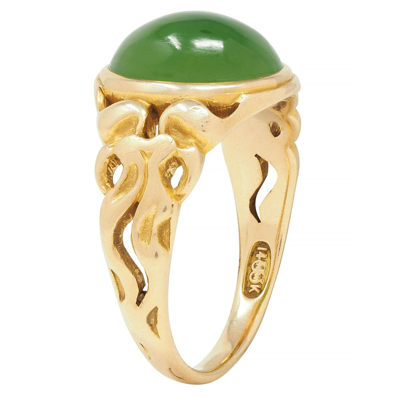 Art Nouveau Nephrite Jade 14 Karat Yellow Gold Antique Unisex Signet Ring