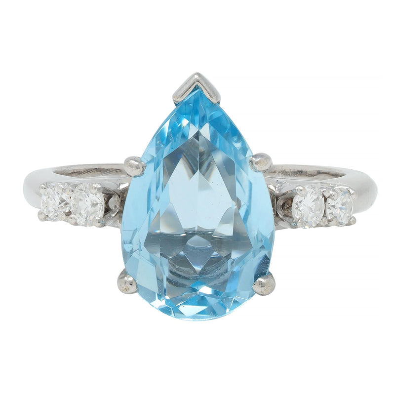 Contemporary 2.24 CTW Pear Cut Aquamarine Diamond 14 Karat White Gold Ring