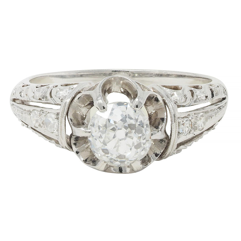 Edwardian 1.16 CTW Old Mine Cut Diamond Platinum Antique Buttercup Engagement Ring