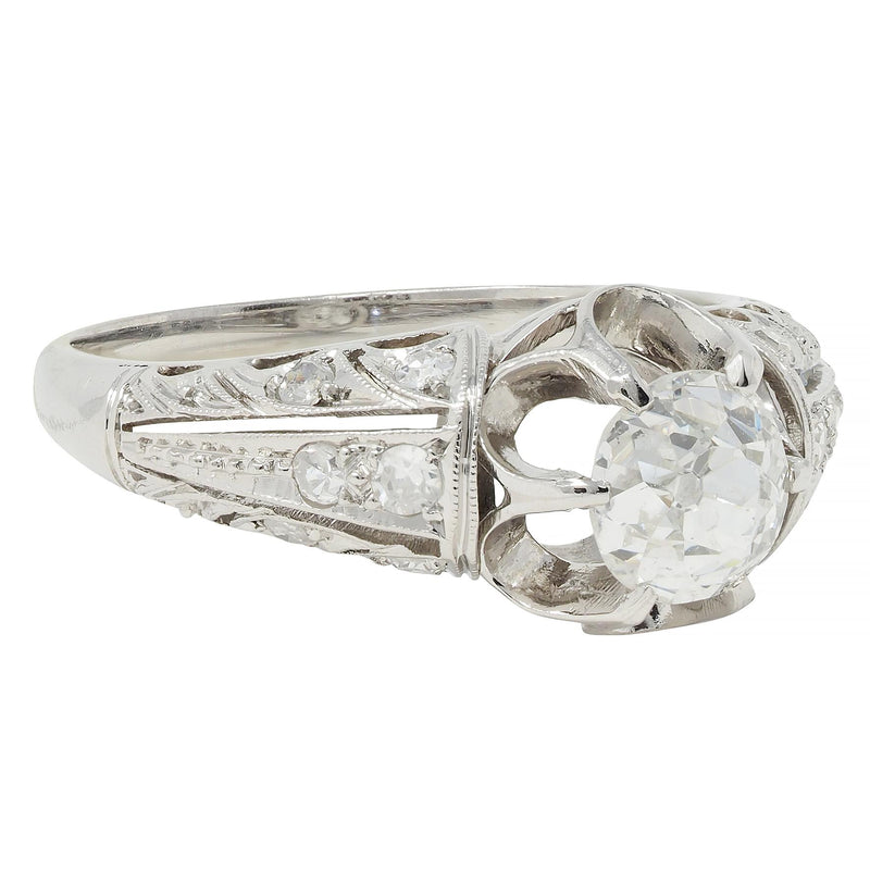 Edwardian 1.16 CTW Old Mine Cut Diamond Platinum Antique Buttercup Engagement Ring