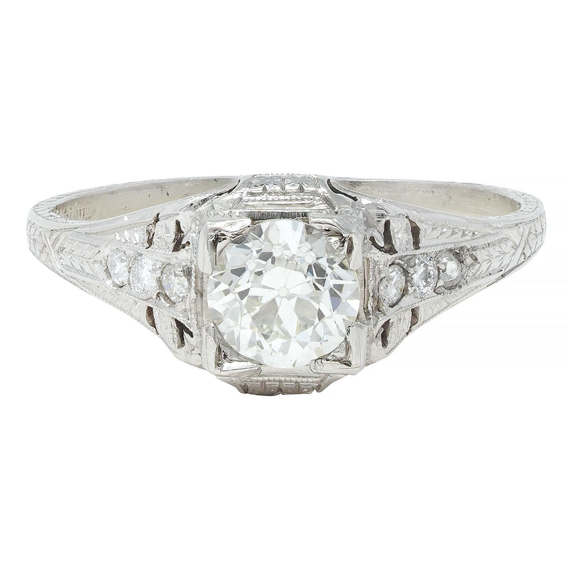 Art Deco 0.88 CTW Old European Cut Diamond Platinum Vintage Wheat Engagement Ring