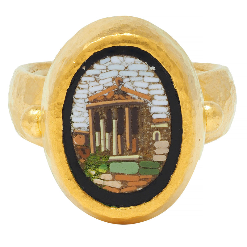 Contemporary Onyx Micro-Mosaic 22 Karat Yellow Gold Greek Parthenon Ring