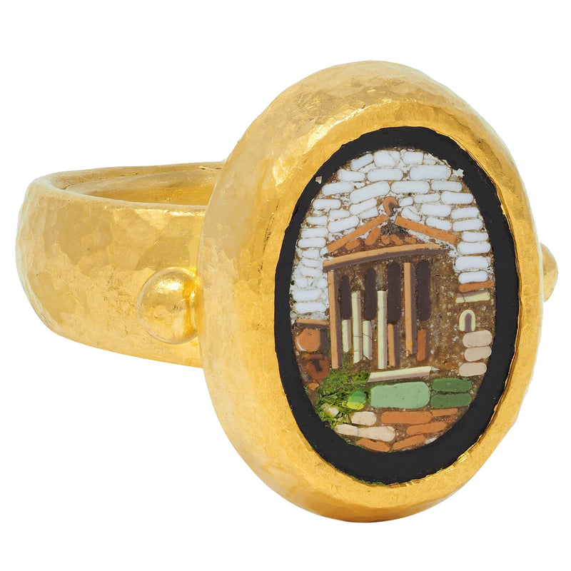 Contemporary Onyx Micro-Mosaic 22 Karat Yellow Gold Greek Parthenon Ring