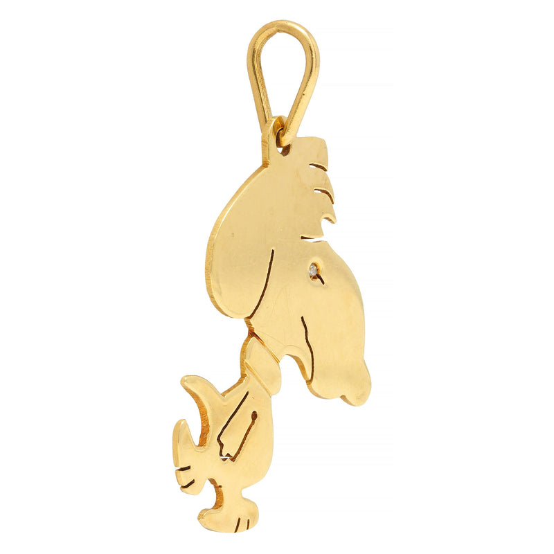 1950’s Diamond 18 Karat Yellow Gold Cartoon Snoopy Vintage Pendant