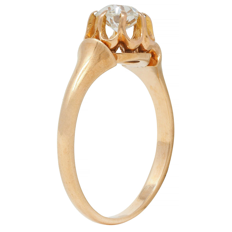 Victorian 0.55 CTW Old European Cut Diamond 14 Karat Yellow Gold Belcher Set Engagement Ring