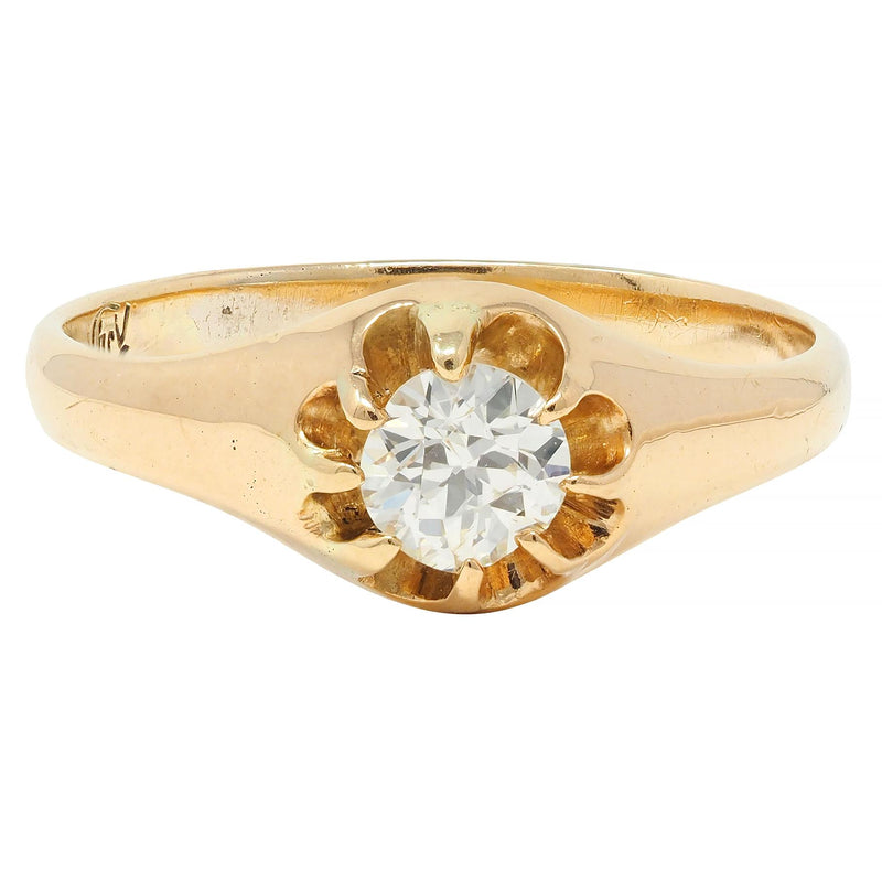 Victorian 0.35 CTW Old European Cut Diamond 14 Karat Yellow Gold Belcher Solitaire Engagement Ring