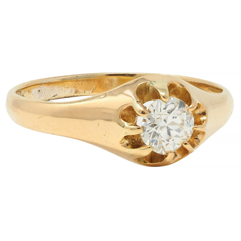 Victorian 0.35 CTW Old European Cut Diamond 14 Karat Yellow Gold Belcher Solitaire Engagement Ring