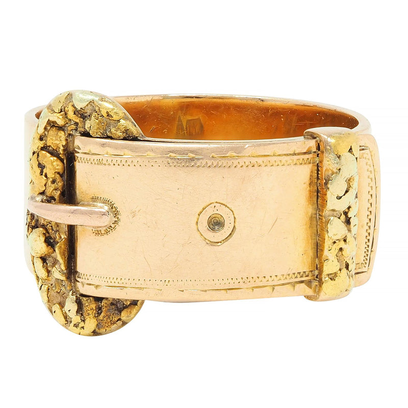 Antique 14 Karat Two-Tone Gold Nugget Buckle Belt Band Ring