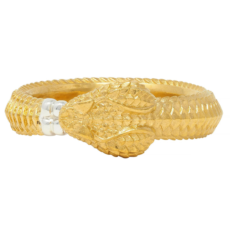 Contemporary Diamond 24 Karat Yellow Gold Sterling Silver Ouroboros Snake Ring