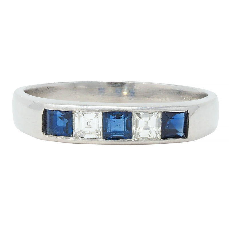 Contemporary 0.63 CTW Sapphire Diamond Square Step Cut Platinum Band Ring