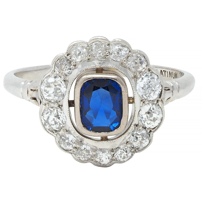 Art Deco 1.62 CTW Sapphire Diamond Platinum Floating Halo Ring