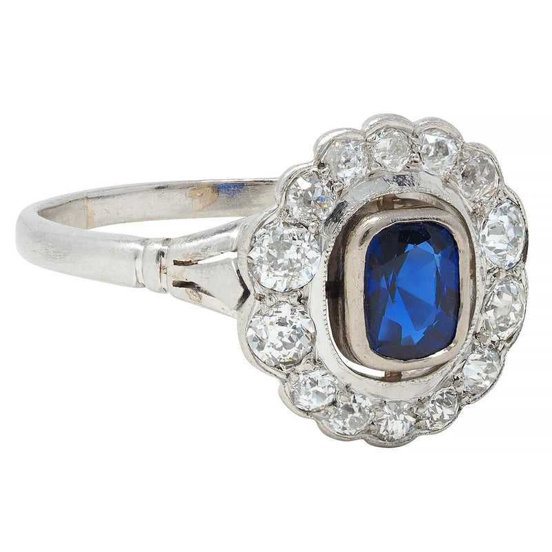 Art Deco 1.62 CTW Sapphire Diamond Platinum Floating Halo Ring