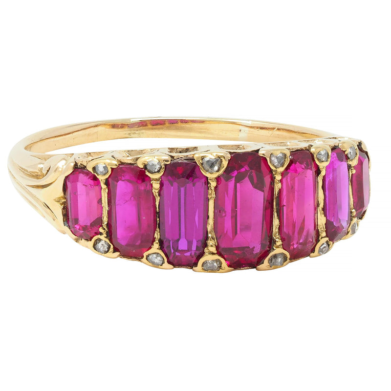 Victorian 2.88 CTW No Heat Burma Ruby Diamond 18 Karat Yellow Gold Antique Band Ring GIA