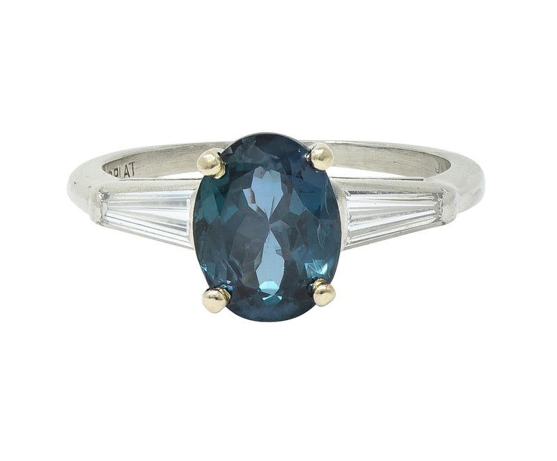 Mid-Century 2.50 CTW Natural Orissa Color Change Alexandrite Diamond Platinum Vintage Ring AGL