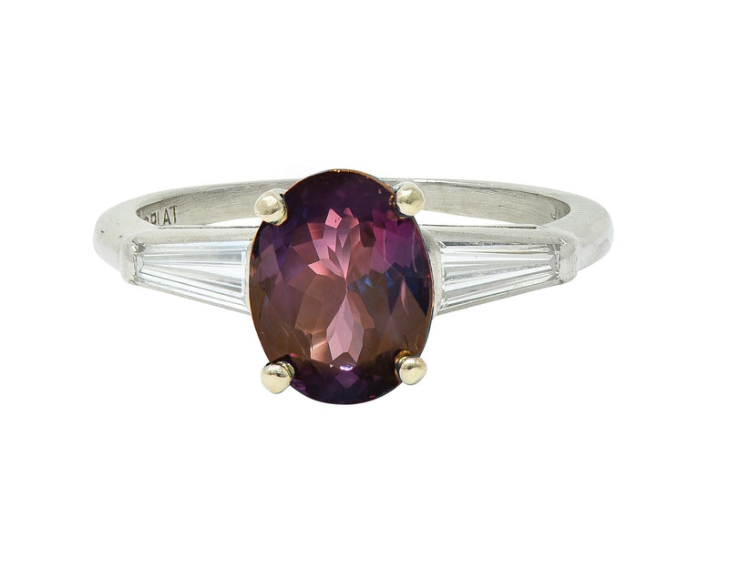 Mid-Century 2.50 CTW Natural Orissa Color Change Alexandrite Diamond Platinum Vintage Ring AGL