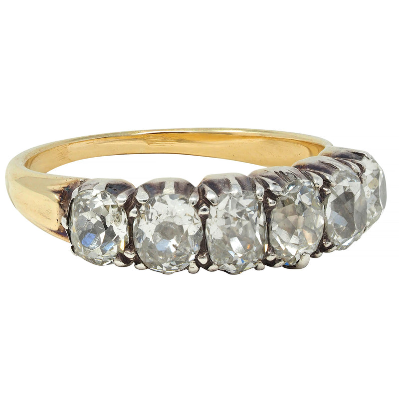 Victorian 1.45 CTW Old Mine Diamond Silver-Topped 14 Karat Yellow Gold Antique Band Ring