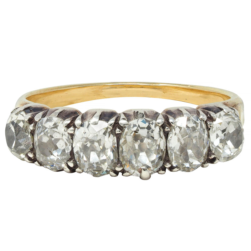 Victorian 1.45 CTW Old Mine Diamond Silver-Topped 14 Karat Yellow Gold Antique Band Ring