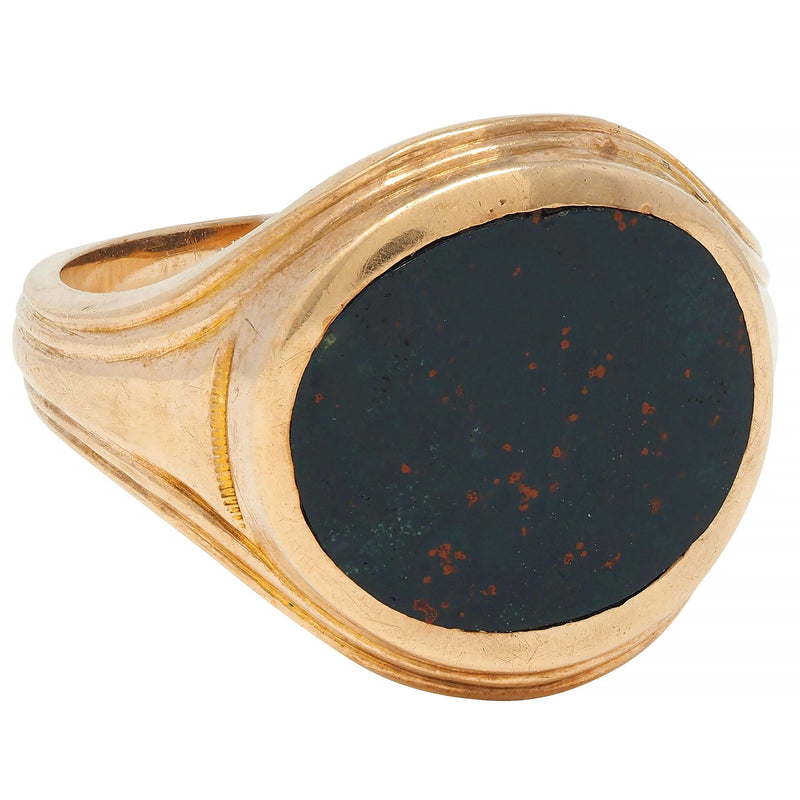 Allsop Bros. Early Art Deco Bloodstone 14 Karat Yellow Gold Antique Unisex Signet Ring