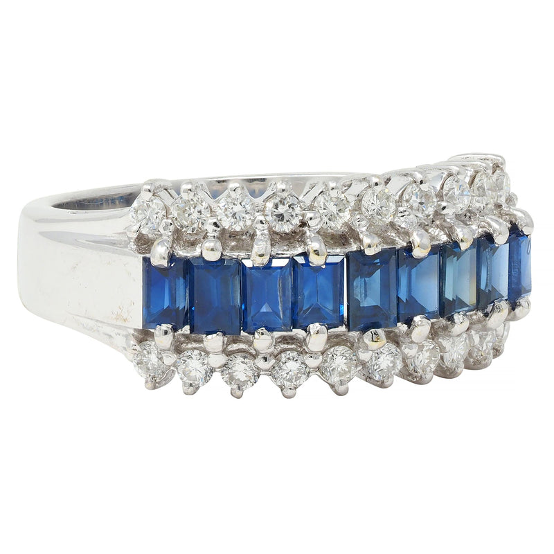 Contemporary 1.59 CTW Sapphire Diamond 18 Karat White Gold Wide Band Ring