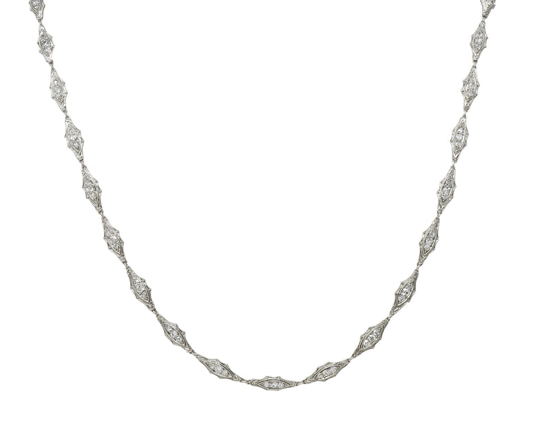 Art Deco 1920 4.60 CTW Diamond Platinum Fancy Link Antique Chain Necklace