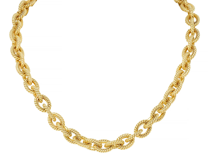 Tiffany & Co. 1970’s 18 Karat Yellow Gold Twisted Rope Vintage Cable Link Chain Necklace