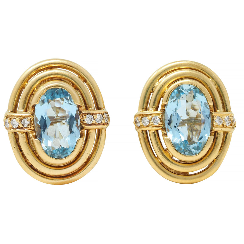 1960’s 2.28 CTW Aquamarine Diamond 18 Karat Yellow Gold Vintage Earrings