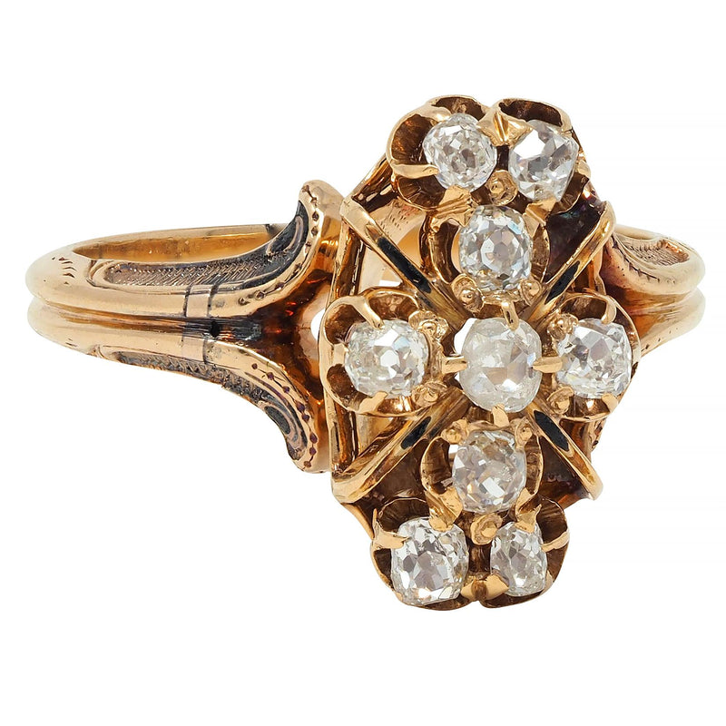 Victorian 0.50 CTW Old Mine Cut Diamond 18 Karat Yellow Gold Antique Ring