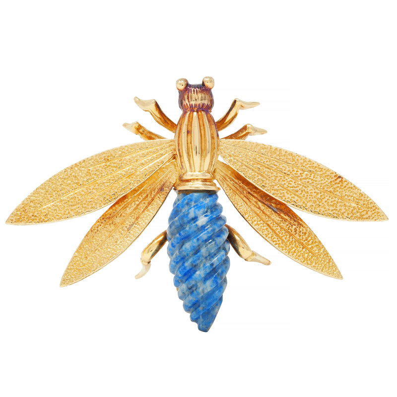 Vintage French Lapis Lazuli 18 Karat Yellow Gold Bug Brooch