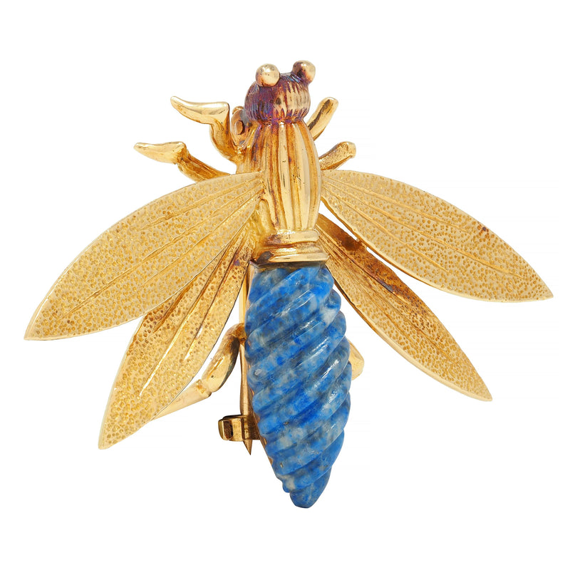 Vintage French Lapis Lazuli 18 Karat Yellow Gold Bug Brooch