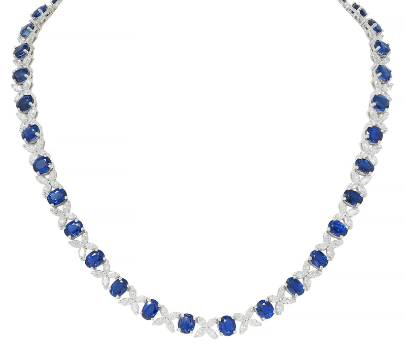 Contemporary 40.32 CTW Sapphire Diamond 18 Karat White Gold Floral Necklace