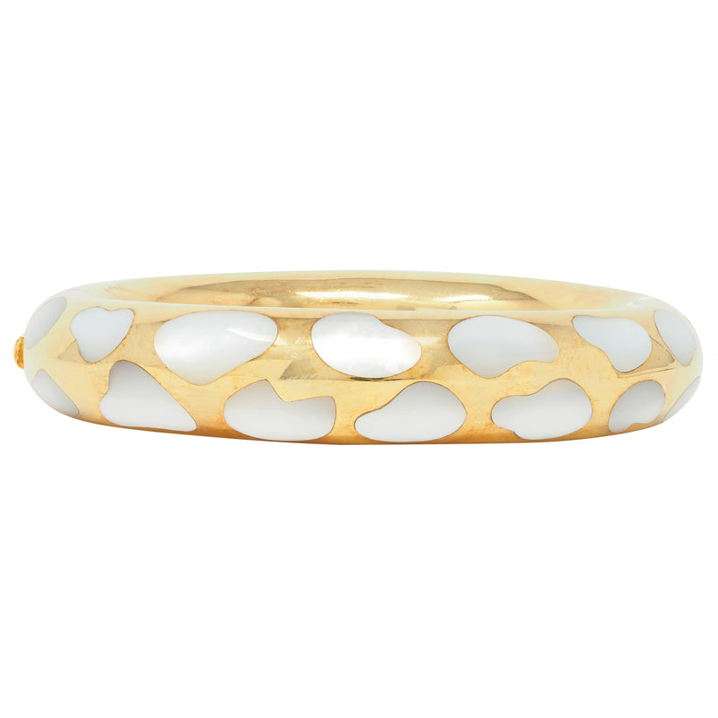 Tiffany & Co. 1985 Mother-Of-Pearl 18 Karat Yellow Gold Inlay Vintage Bangle Bracelet