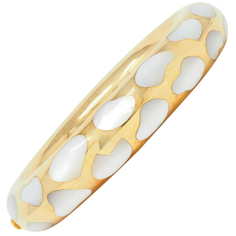 Tiffany & Co. 1985 Mother-Of-Pearl 18 Karat Yellow Gold Inlay Vintage Bangle Bracelet