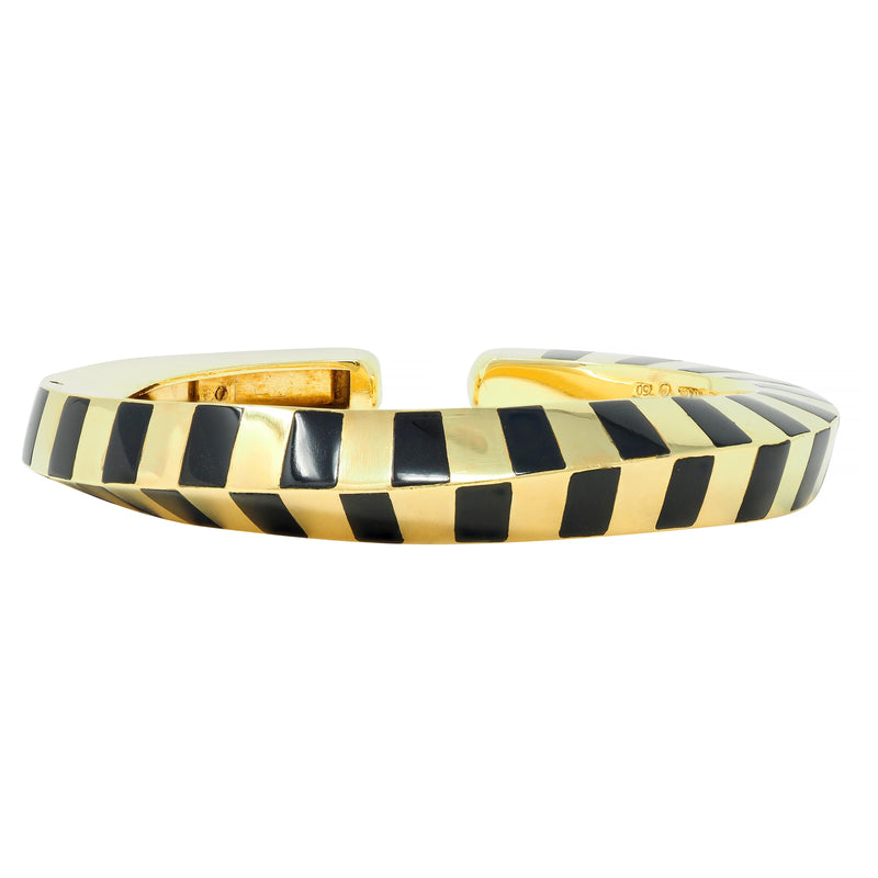 Tiffany & Co. 1980’s Onyx 18 Karat Yellow Gold Twisted Stripe Vintage Bangle Bracelet