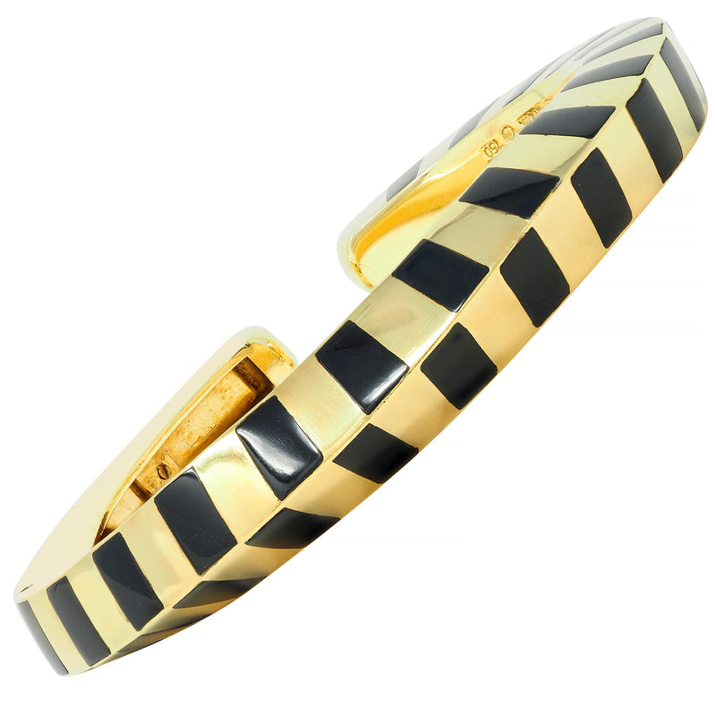 Tiffany & Co. 1980’s Onyx 18 Karat Yellow Gold Twisted Stripe Vintage Bangle Bracelet