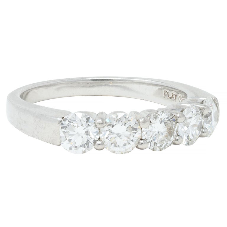 Contemporary 1.25 CTW Diamond Platinum Five Stone Wedding Band Ring