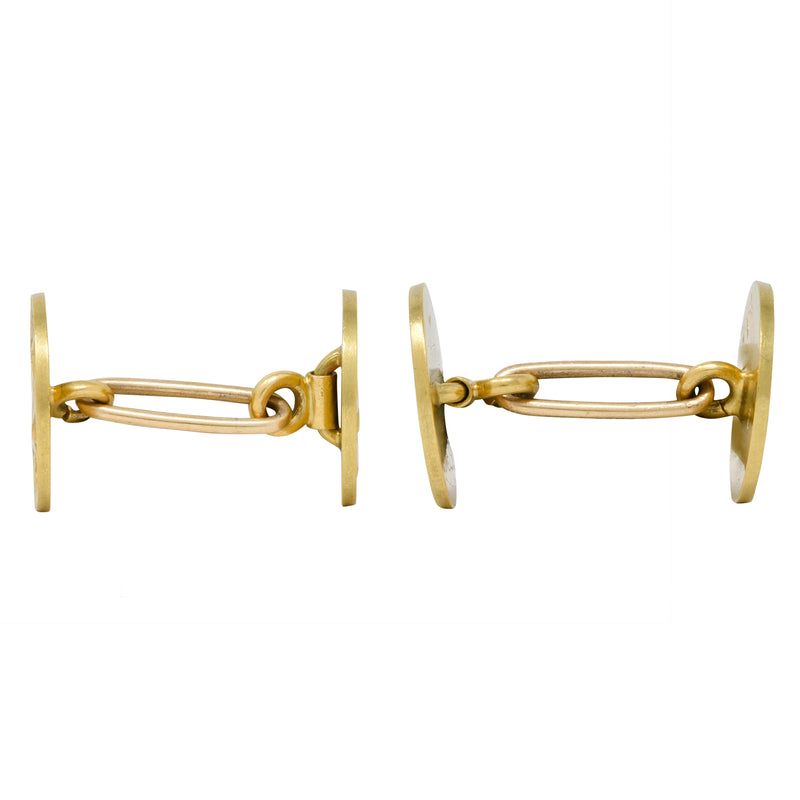 Edwardian 1908 14 Karat Two-Tone Gold Horse Antique Cufflinks