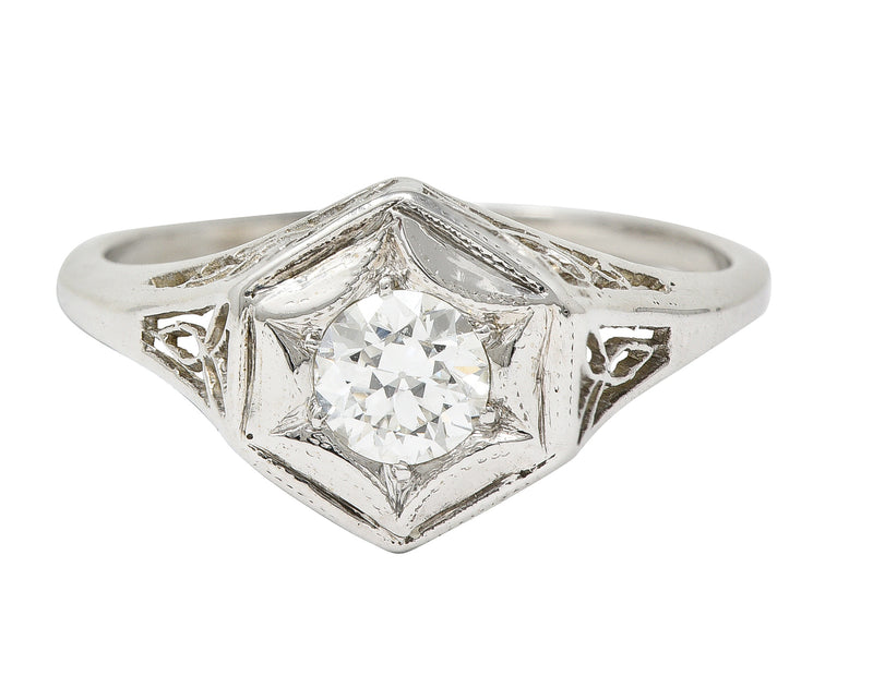 Art Deco 0.47 CTW Diamond 14 Karat White Gold Starburst Foliate Engagement Ring