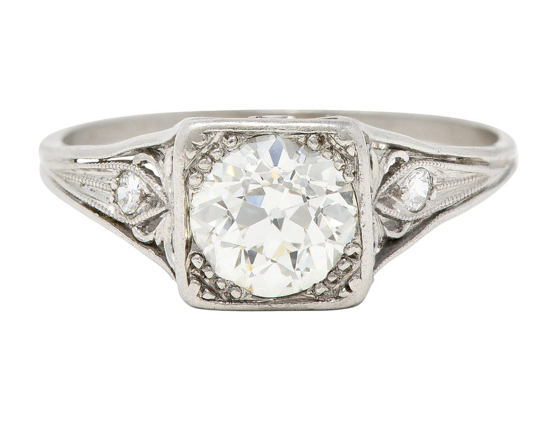 Traub Mfg. Art Deco 1.07 CTW Diamond Platinum Scrolling Vintage Engagement Ring